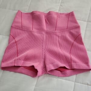 Aerie High Waist Pink Ribbed Shorts